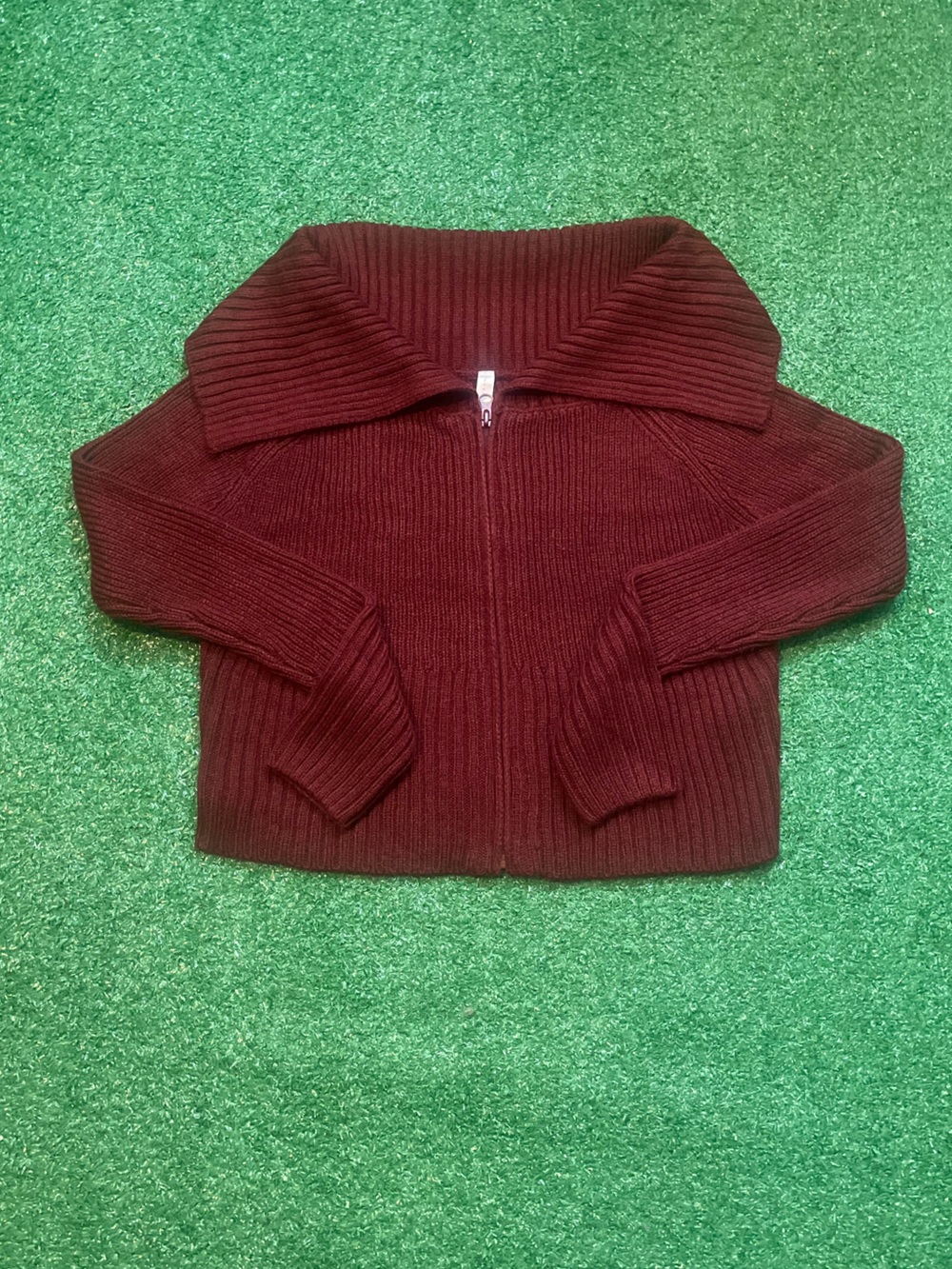 Women's Ribbed Half-Zip Cardigan in Wine